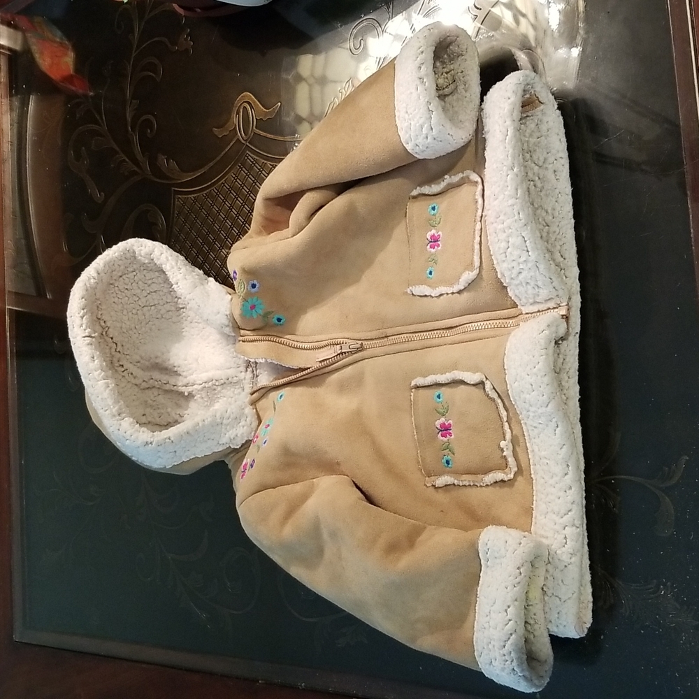 Girls Fleece Sherpa Hooded Jacket Little Me Size 2 T Cute Embellished Like New
